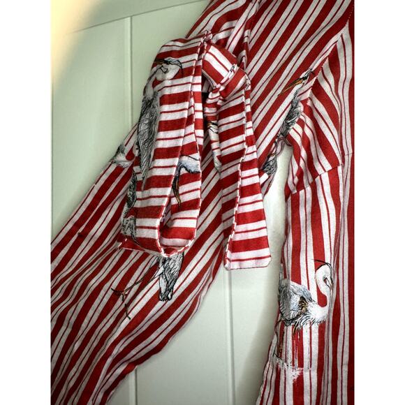 Red Vertical Striped w/Heron Bird Print Bow by Zara Womens Long Sleeve Blouse L - Picture 3 of 13